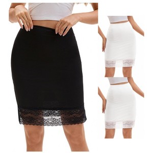 INSPIRE CHIC 3 Packs Women's Lace Trim Anti-Static Slip Knee Length Half Slips Lightweight Underskirt - 1 of 4