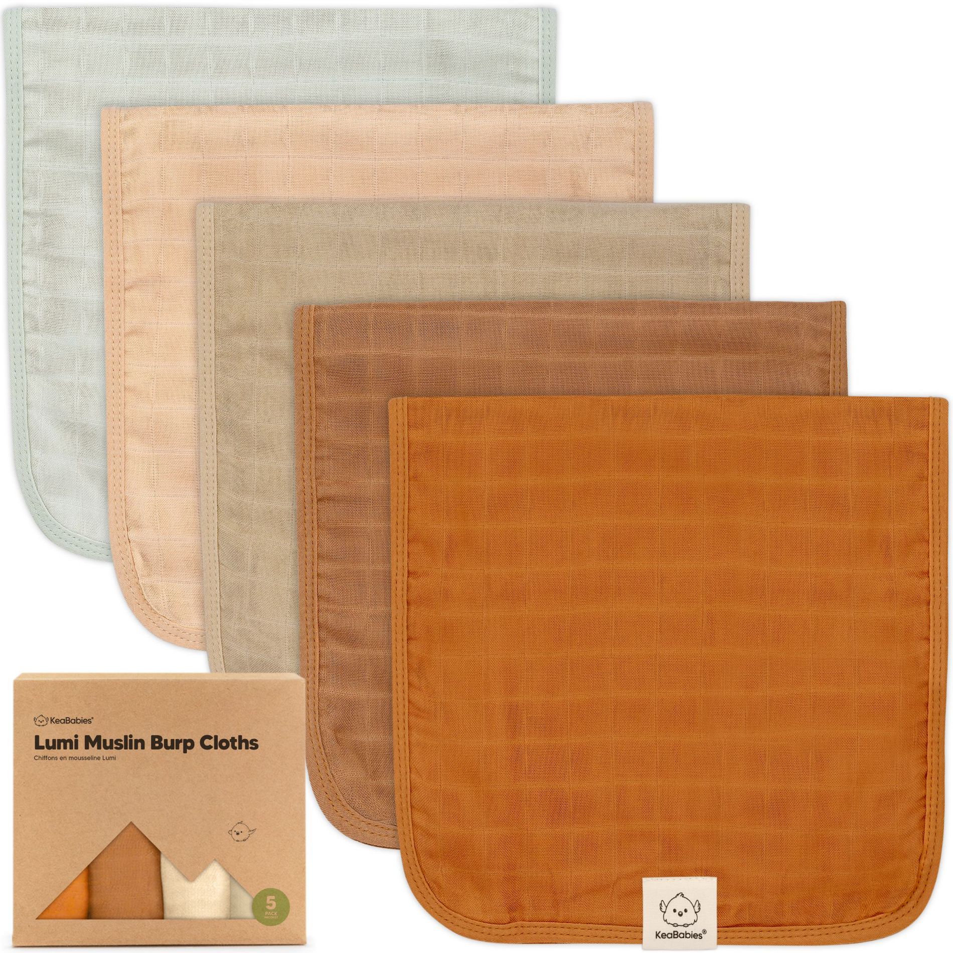 5pk Lumi Muslin Burp Cloths for Baby Boys, Girls, Organic Baby Burp Cloths, Burping Cloths for Babies (Spice)