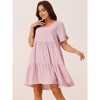 Seta T Women's V Neck Ruffle Short Sleeve Tiered A-Line Flowy Beach Babydoll Dress with Pockets - 3 of 4