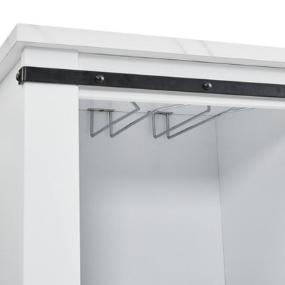 Festivo 37" White Wood Barn Door Buffet Bar Cabinet with Marble Pattern Top