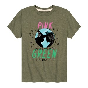Boys' - Wicked - Glinda and Elphaba Pink Goes Good With Green Short Sleeve Graphic T-Shirt - 1 of 4