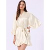 cheibear Women's Satin One Piece Pajama Silky 3/4 Sleeves Tie Waist Loungewear Robes - 2 of 4