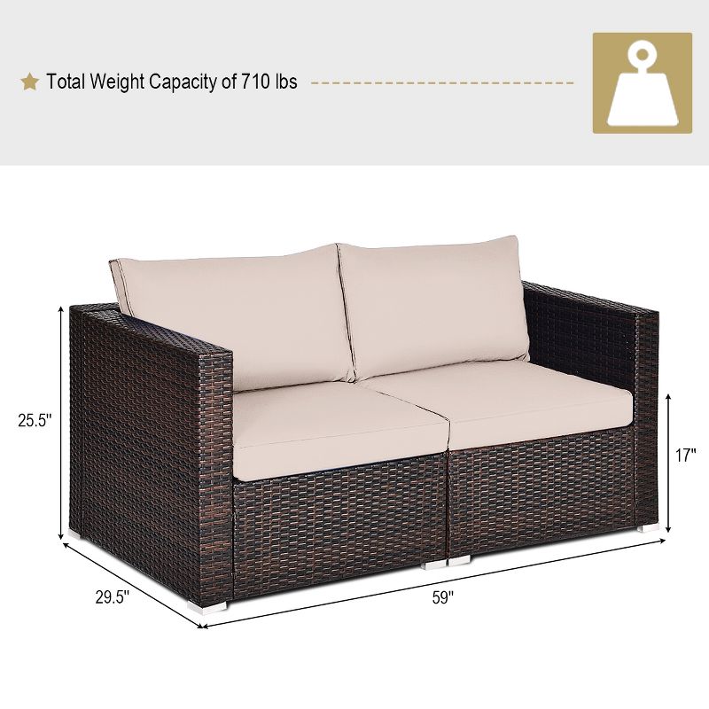 Tangkula 2-Piece Patio Wicker Corner Sofa Set Rattan Loveseat with Removable Cushions, 2 of 8