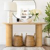 Burl Wood 60" Console Table for Entryway,Modern Console Table With Double Pedstal Grain Paper Console Table For Living Room-Tanpinhause - 2 of 4