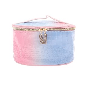 Unique Bargains Crocodile Pattern Oval Makeup Bag Pink Blue 1 Pc - 1 of 3