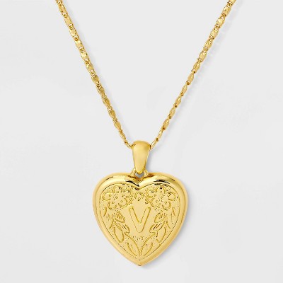 14K Gold Dipped Heart Charm Initial Necklace - A New Day™ Gold