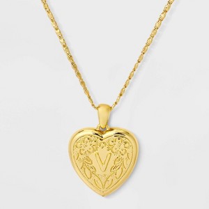 14K Gold Dipped Heart Charm Initial Necklace - A New Day™ Gold - 1 of 4