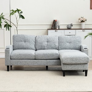 Convertible 3-Seater L-Shaped Fabric Sofa with Footstools, USB Port and Storage, Space-Saving Design for Living Room - 1 of 4