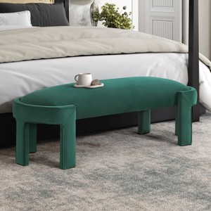 Sapphtopaz Modern Ottoman Bench with Velvet Upholstered Oval Vanity Stool with Sturdy Frame Comfy End of Bed Bench for Living Room, Entryway - 1 of 4