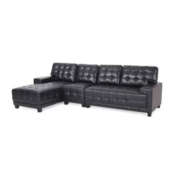 Harlar Contemporary Faux Leather Tufted 4 Seater Sectional Sofa and Chaise Lounge Set Midnight Black/Dark Brown - Christopher Knight Home