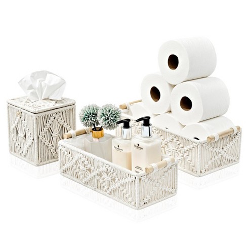 Sorbus Paper Rope Bathroom Baskets & Tissue Holder Set Lined Storage ...
