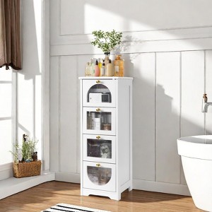 Small Bathroom Floor Cabinet, Freestanding Bathroom Organizer and Storage Cabinet with 4 Drawers, 33" Slim Wooden Storage Cabinet - 1 of 4