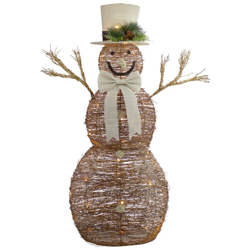 Northlight 48" LED Lighted Rustic Rattan Snowman Outdoor Christmas Decoration, 1 of 5
