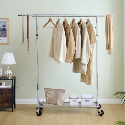 Heavy Duty 600LBS Rolling Clothes Rack - Collapsible & Portable Garment Rack with Wheels for Easy Storage, Home & Commercial Use