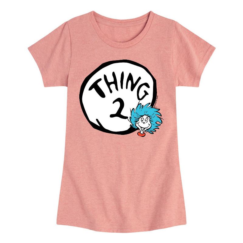 Girls' Dr. Seuss Thing Two Short Sleeve Graphic T-Shirt - Heather Gray/Fuchsia Pink, 1 of 2