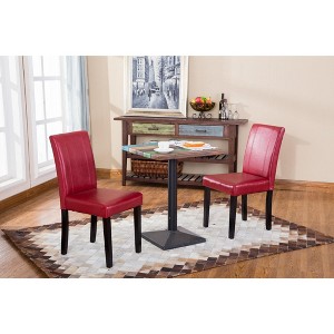 Roundhill Urban Style Solid Wood Faux Leather Parsons Chair, Red, Set of 2 - 1 of 4