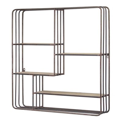 6" x 32" Rustic Wood and Metal Multi Unit Shelf Brown - Crystal Art Gallery