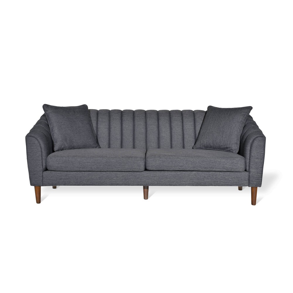 Ansonia Contemporary Fabric 3 Seater Sofa with Tapered Legs & Accent Pillows - Christopher Knight Home