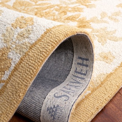 Ivory and Gold Floral Hand-Hooked Wool Area Rug