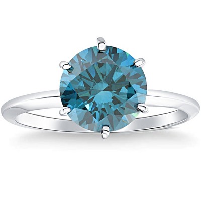Pompeii3 2Ct Blue Diamond Solitaire Engagement Ring in 14k White or Yellow Gold Lab Created