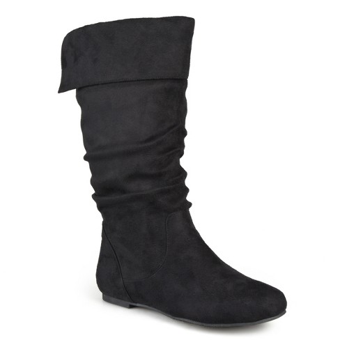 Womens black flat outlet mid calf boots