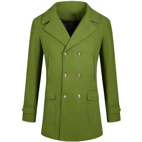 Lars Amadeus Men's Classic Winter Notched Collar Double Breasted Peacoat  Olive Green Small