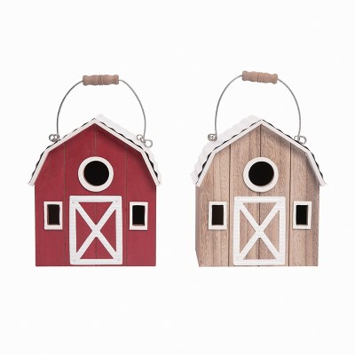 Transpac MDF Barn Birdhouse Set of 2 Colorful Decorative Wall Sculptures for Home and Garden Decor
