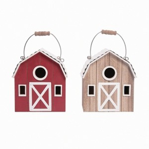 Transpac MDF Barn Birdhouse Set of 2 Colorful Decorative Wall Sculptures for Home and Garden Decor - 1 of 1
