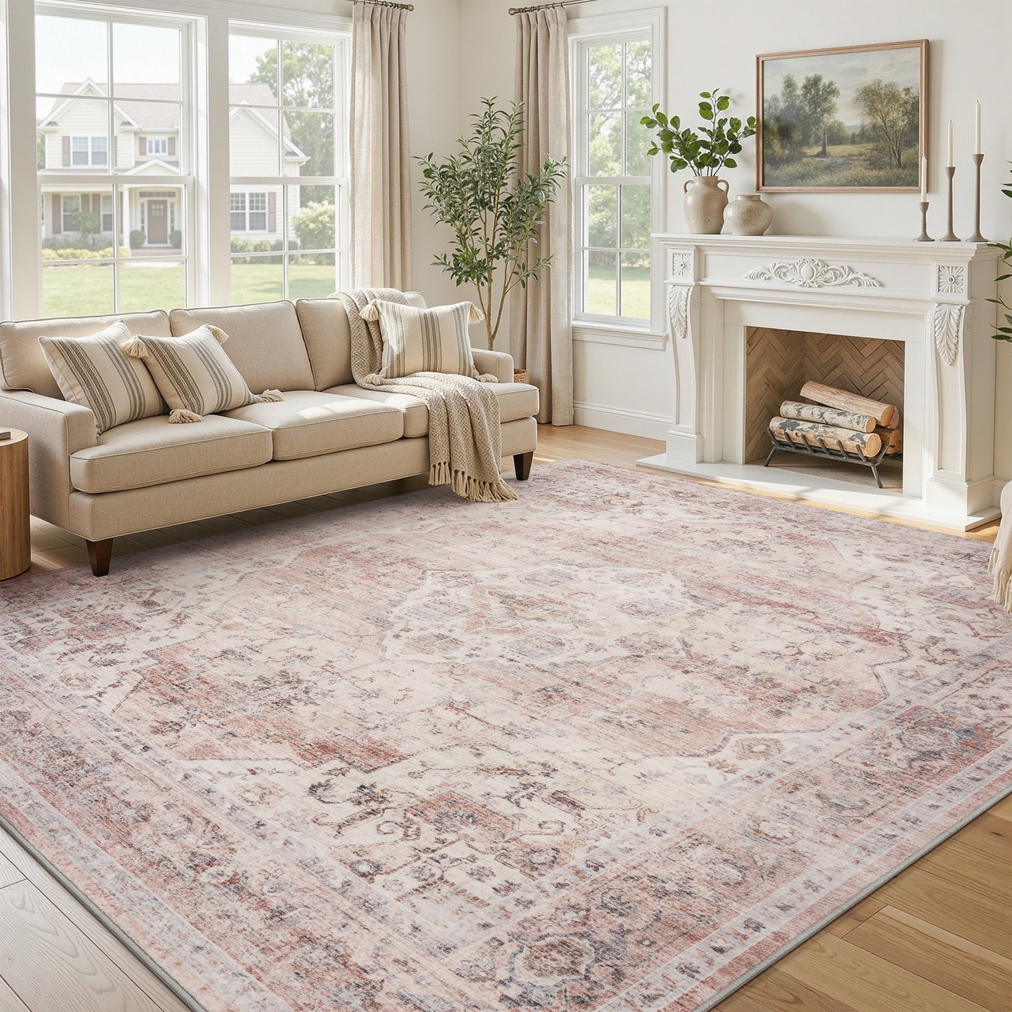 MontVoo Machine Washable Medallion Area Rug Pink 8'x10'