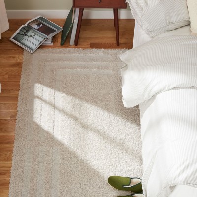 Beige Geometric Washable Shag Area Rug 5'2" x 7'2"
