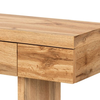 Oak Brown Finished Wood 3-Drawer Modern Console Table