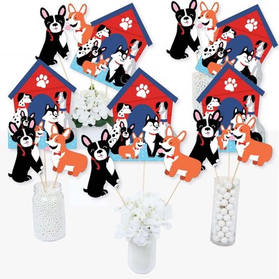 Big Dot of Happiness Pawty Like a Puppy - Dog Baby Shower or Birthday Party Centerpiece Sticks - Table Toppers - Set of 15