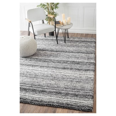 Gray Striped Oval Tufted Shag Area Rug 8' x 10'