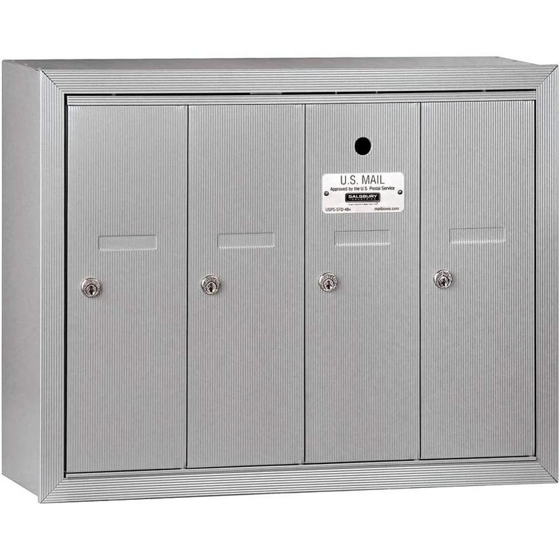 Salsbury Industries Vertical Mailbox - 4 Doors - Aluminum - Surface Mounted - USPS Access, 1 of 2