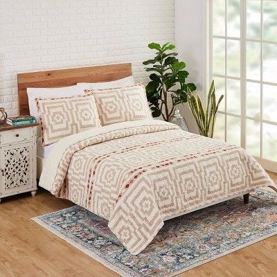 Hypnotic Cream and Taupe Cotton King Quilt Set
