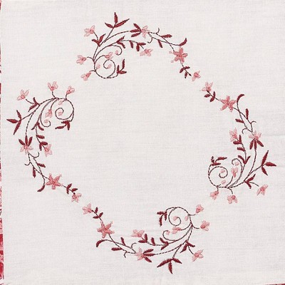 Caroline Red and White Embroidered Floral Square Pillow
