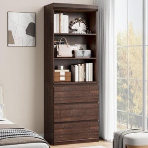 COZONY 70" Tall Bookcase with Drawers, Deep Wooden Bookshelf Storage Cabinet Organizer, Farmhouse Style, Home Office/Living Room, Brown - 1 of 4