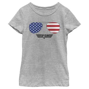 Girl's Top Gun American Flag Aviator Sunglasses Logo T-Shirt