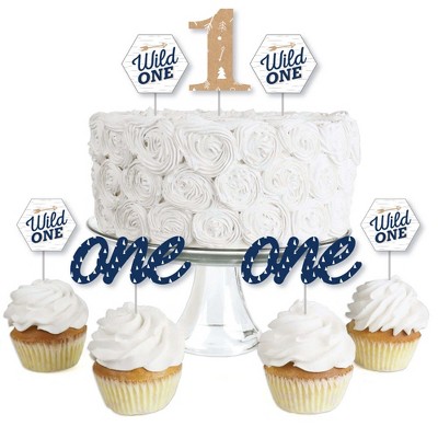 Big Dot of Happiness He's a Wild One - Dessert Cupcake Toppers - 1st Birthday Party Clear Treat Picks - Set of 24