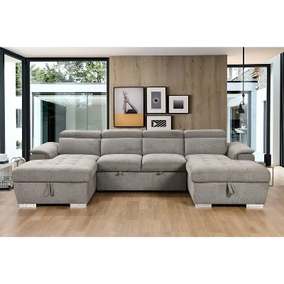 VYNXARIA U Shaped Sleeper Sofa,121 inch Overisze - 2 in 1 Pull Out Bed,Sectional Sleeper Sofa with Double Storage Chaise,Light Gray