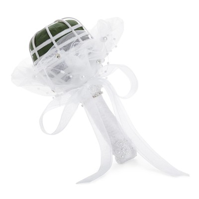 Elegant White Lace and Rhinestone Bridal Bouquet Holder