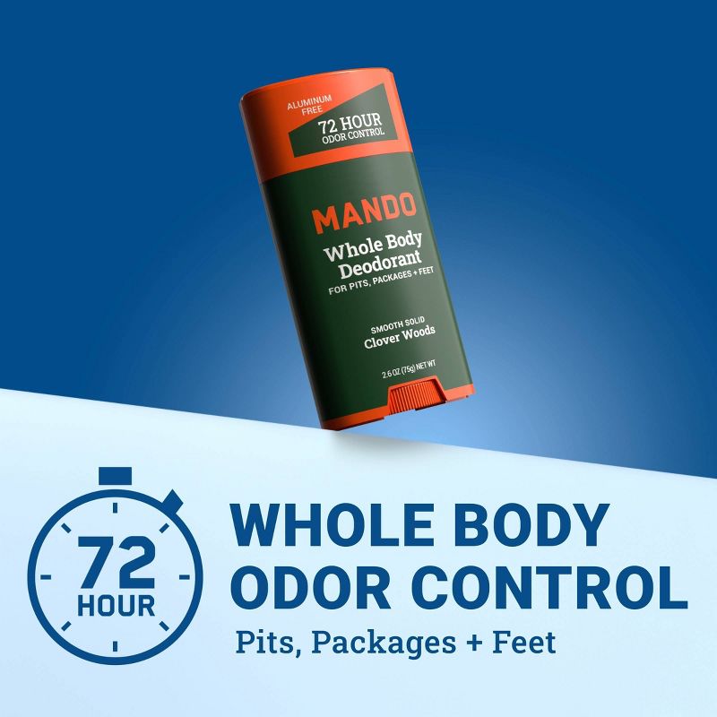 Mando Whole Body Deodorant - Men&#39;s Aluminum-Free Smooth Solid Stick Deodorant - Clover Woods - 2.6oz, 4 of 12