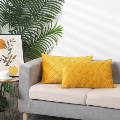 Yellow Velvet Geometric Textured Pillow Covers 12" x 20"