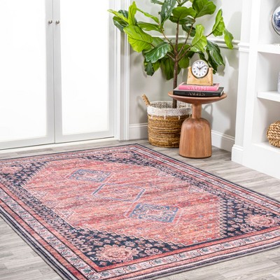 VersaTile Red Geometric 4' x 6' Easy-Care Synthetic Area Rug