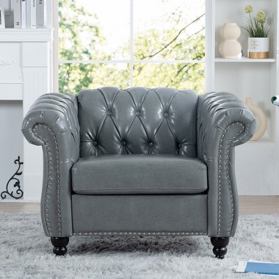SKRAN Chesterfield Sofa,Couch Upholstered Sofa Rolled Arm Sofa with Wood Legs for Living Room