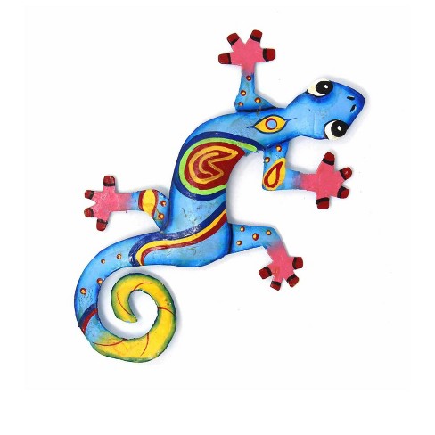 Global Crafts Eight Inch Painted Gecko Recycled Haitian Metal Wall Art ...