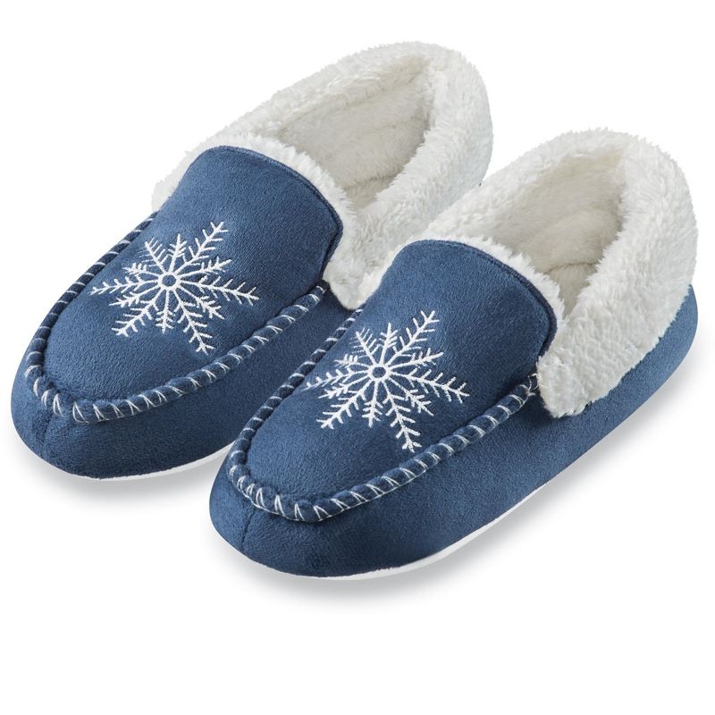 Collections Etc Snowflake Embroidered Slippers, 1 of 5