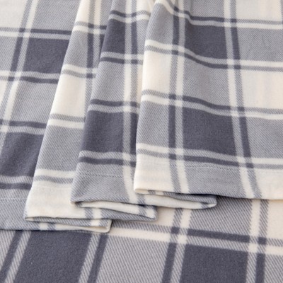 Full Grey Plaid Polyester Flannel Sheet Set