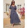 Women Plus Size V Neck Wrap Maxi Dress High Waist Ruffle Summer Casual Dress with Belt Short Sleeve - 2 of 4