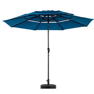 VisioGear Patio Umbrellas, Outdoor Umbrella with Auto-tilt, 3-Tier Market Umbrella with 8 Ribs, Blue, 115.75"*98.43"*115.75"